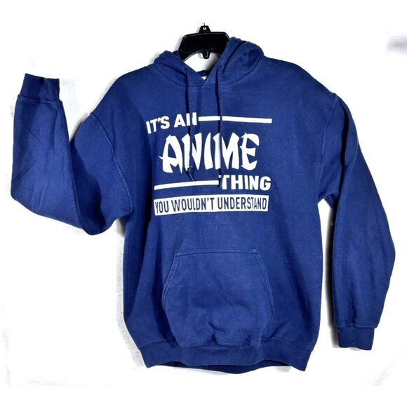 Gildan Blue Hoodie Sweatshirt Medium It's an Anime Thing You Wouldn't Understand - Picture 1 of 5